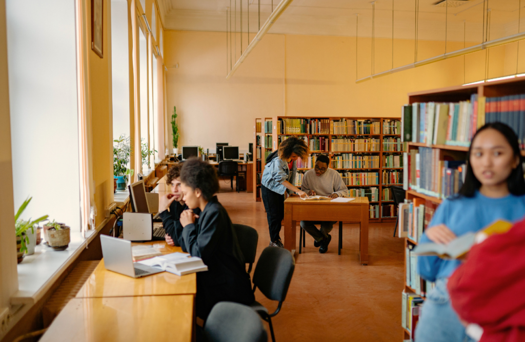 Students studing inside the library. Acupuncture. Brisbane Livewell Clinic