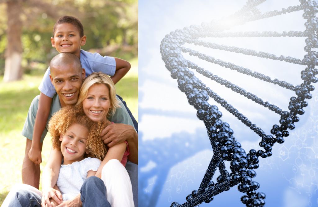 Family beside a DNA strand. DNA Methylation Testing helps you understand your methylation pathways