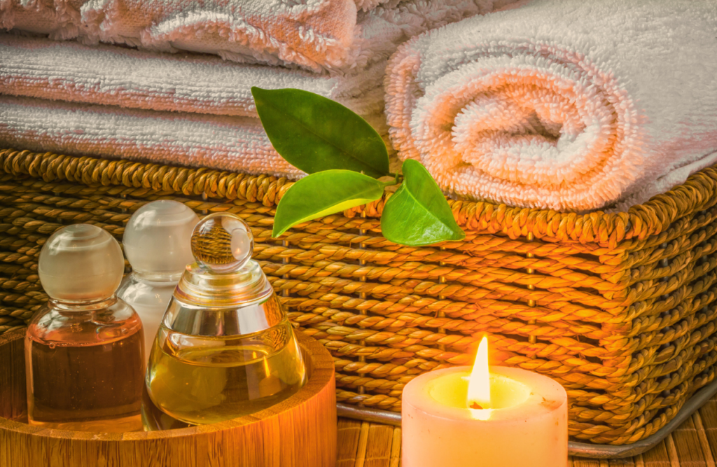 Spa with massage towels, candles, and oils. Swedish Massage Brisbane. Brisbane Livewell Clinic