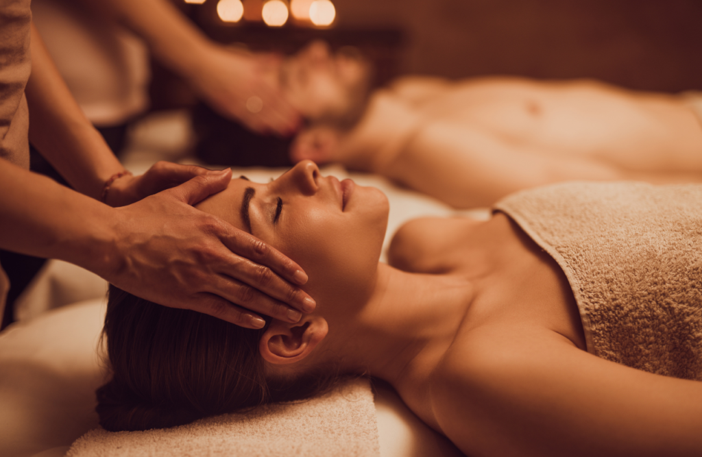 Young couple enjoys the relaxing Indian Head Massage Northgate. Indian Head Massage Brisbane Livewell Clinic.