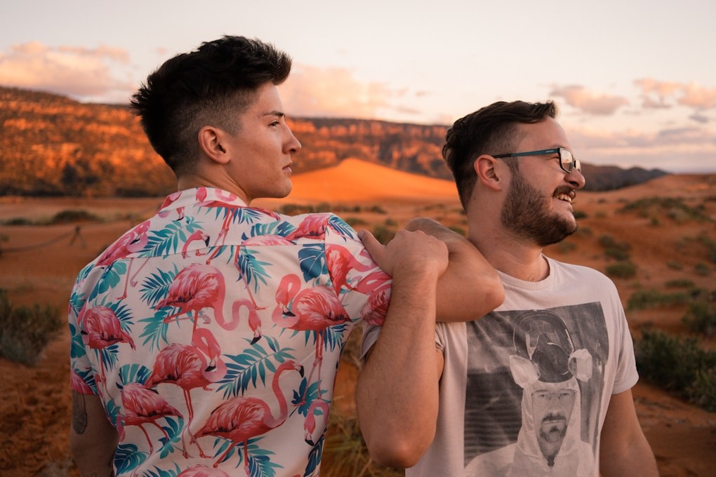 Boyfriends hugging at sunset. Brisbane Youth Counselling