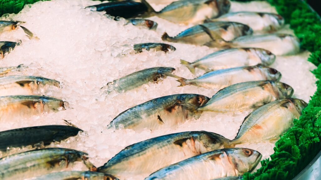 White fish on ice. Mercury toxicity. Heavy Metal Detox.