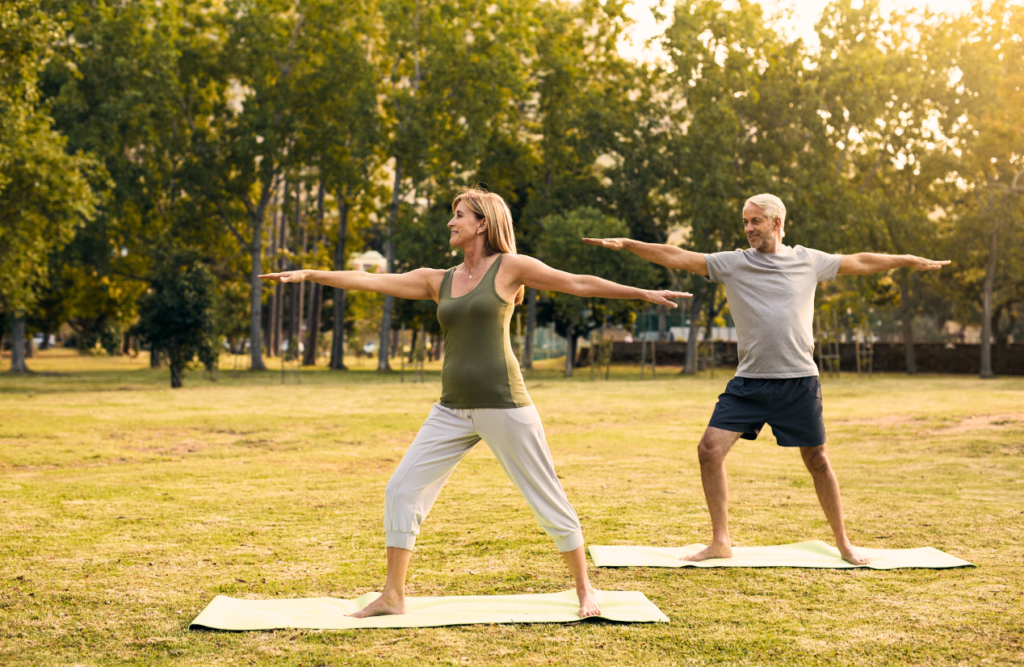 Couple doing yoga for good health. Acupuncture Queensland. Brisbane Livewell Clinic. Counselling Clayfield