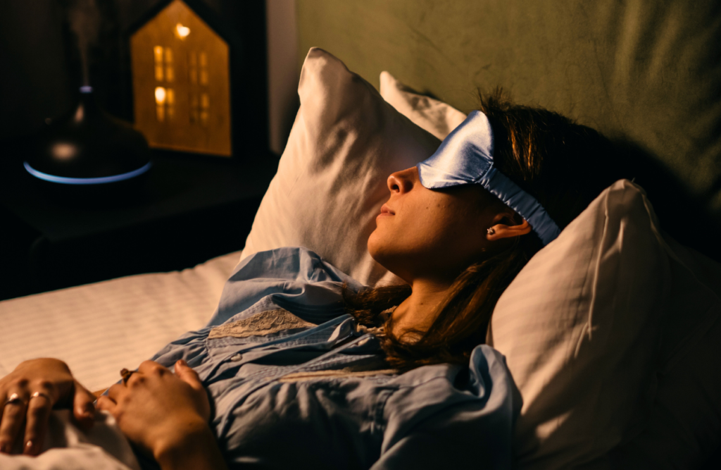 Asleep woman wearing eye mask. Hypnosis sleep. Brisbane Livewell Clinic